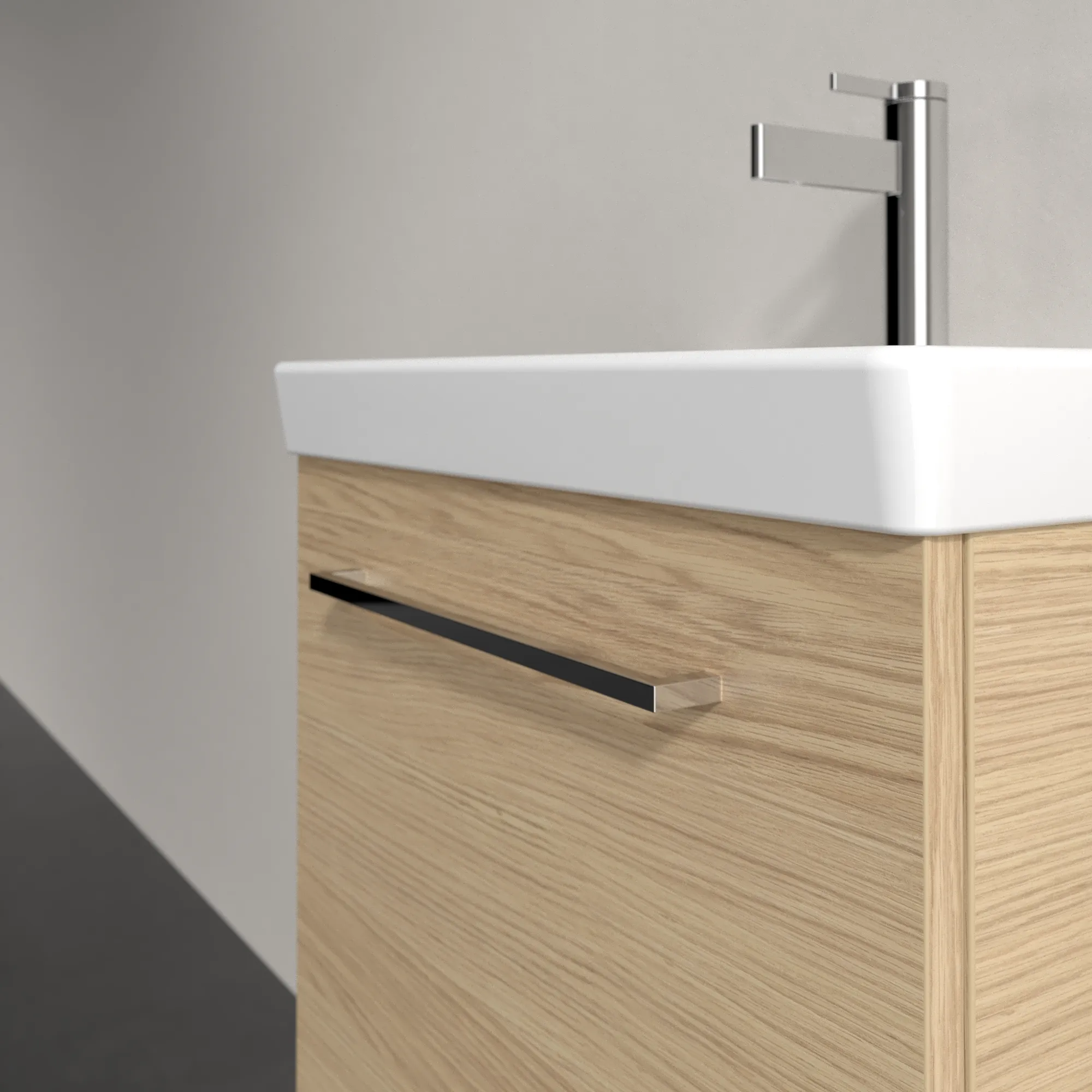 Villeroy & Boch Waschtischunterschrank mit Tür „Avento“ für Schrankwaschtisch 530 × 514 × 352 mm Nordic Oak, Anschlag rechts, Soft Closing, 1 Tür