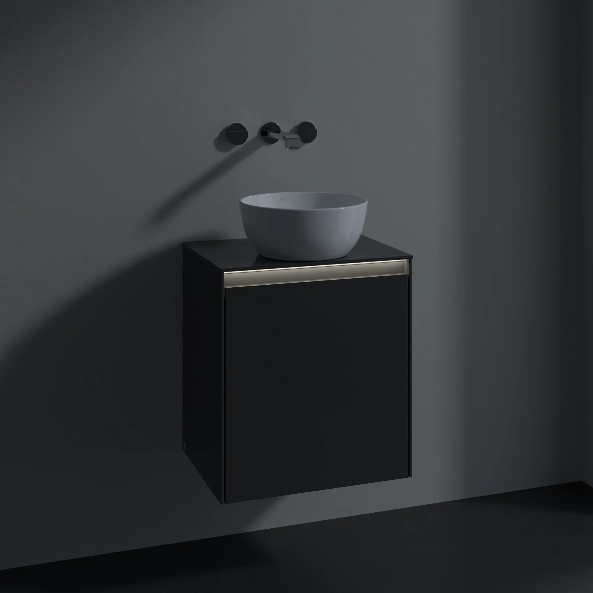 Villeroy & Boch Waschtischunterschrank „Collaro“ 500 × 548 × 380 mm Glossy Grey, für Becken mittig, Anschlag rechts, mit Beleuchtung Villeroy & Boch Waschtischunterschrank „Collaro“ 500 × 548 × 380 mm Glossy Grey, für Becken mittig, Anschlag rechts, mit Beleuchtung