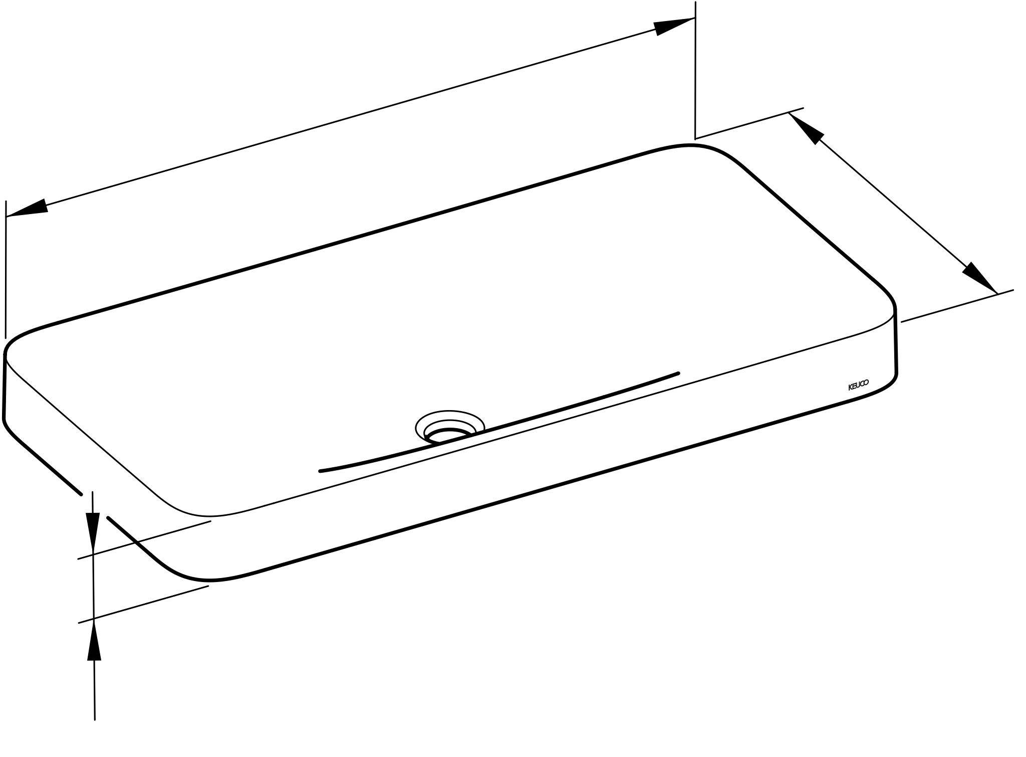 KEUCO Aufsatzwaschtisch „Edition 400“, ohne Hahnlochbohrung in Weiß, 800 × 400 × 75 mm