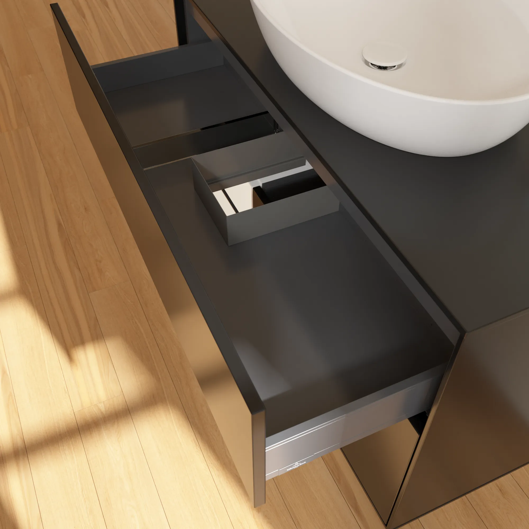 Villeroy & Boch Waschbeckenunterschrank Finion F89, 1000x603x501 mm, Black Matt Lacquer, mit Beleuchtung und Push-to-open Funktion