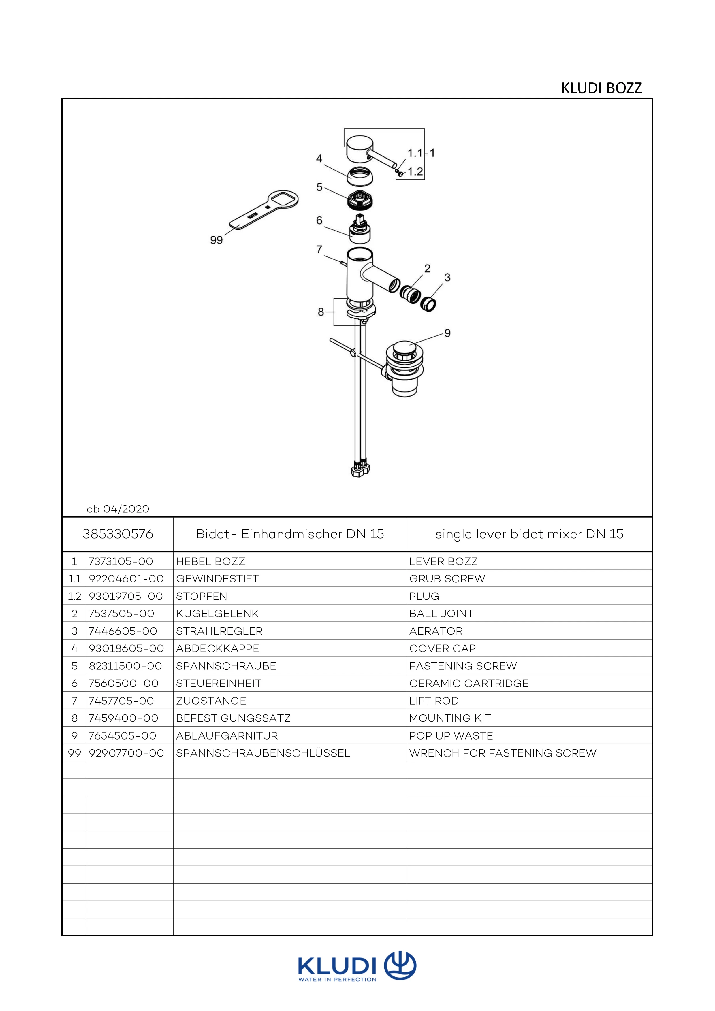 Kludi BOZZ Bidet-EHM Ablaufgarnitur chrom Kludi BOZZ Bidet-EHM Ablaufgarnitur chrom