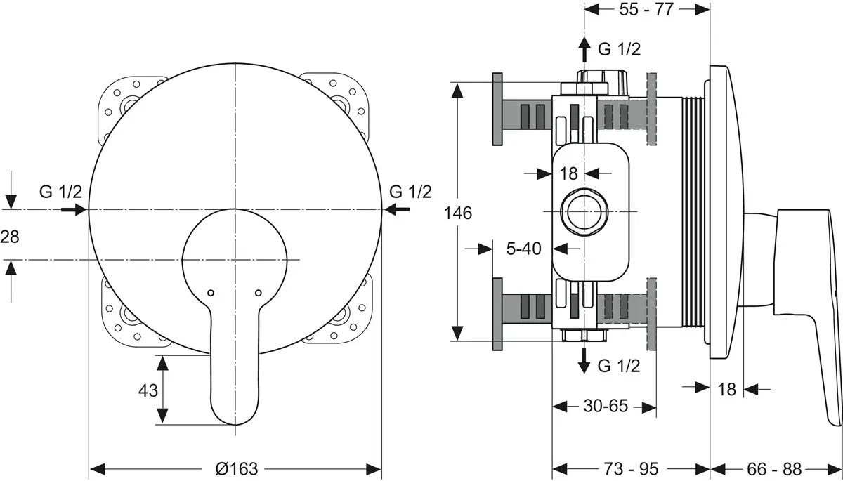 Brausearmatur Unterputz Connect Blue, Bausatz 2, Rosette Durchmesser:163mm, Chrom Brausearmatur Unterputz Connect Blue, Bausatz 2, Rosette Durchmesser:163mm, Chrom