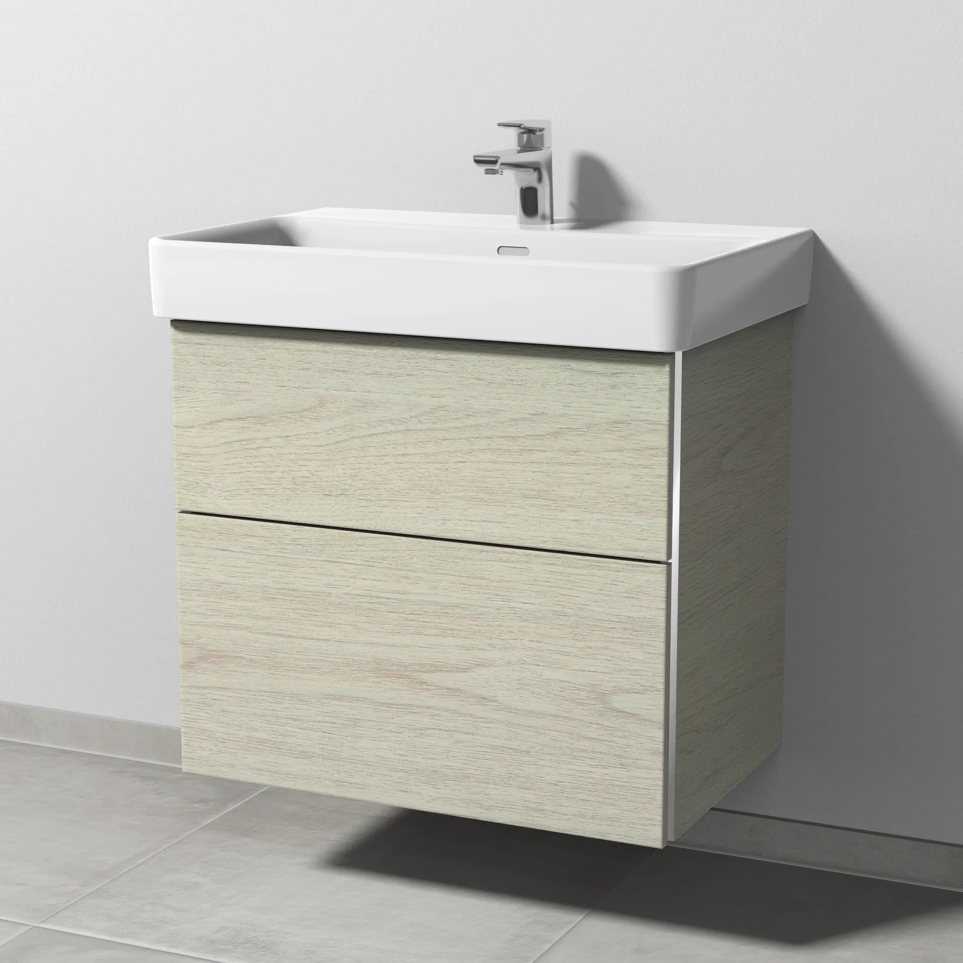Sanipa Waschtischunterschrank „3way“ passend zu Keramik-Waschtische Pro S von Laufen 650 × 593 × 437 mm in White Oak, Becken mittig Sanipa Waschtischunterschrank „3way“ passend zu Keramik-Waschtische Pro S von Laufen 650 × 593 × 437 mm in White Oak, Becken mittig
