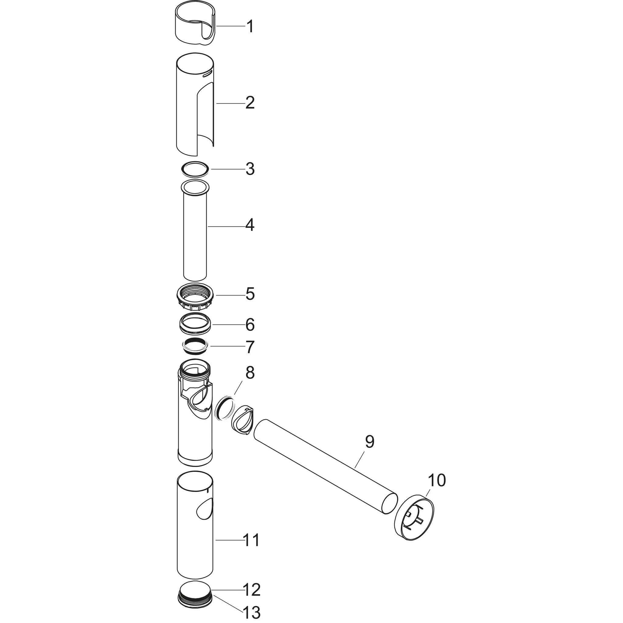 Hansgrohe AXOR Design Siphon Flowstar Chrom, verstellbarer Einbau mit 65–165 mm Verstellweg, Wandabstand 330 mm, Stauwasserhöhe 70 mm, Anschluss G 1 1/4