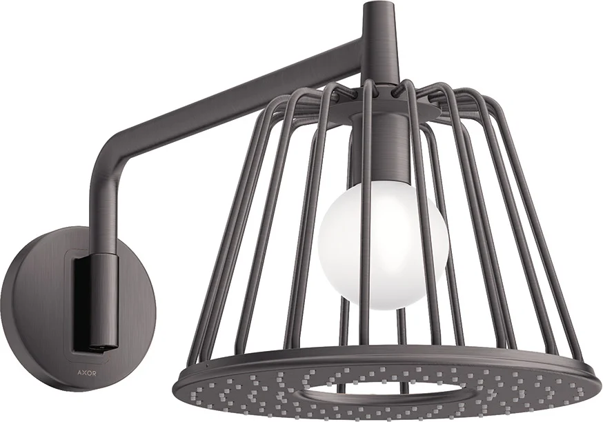 Hansgrohe AXOR LampShower/Nendo Kopfbrause mit Brausearm, Brushed Black Chrome, 275 mm, 13,5 l/min, 12 V LED-Beleuchtung