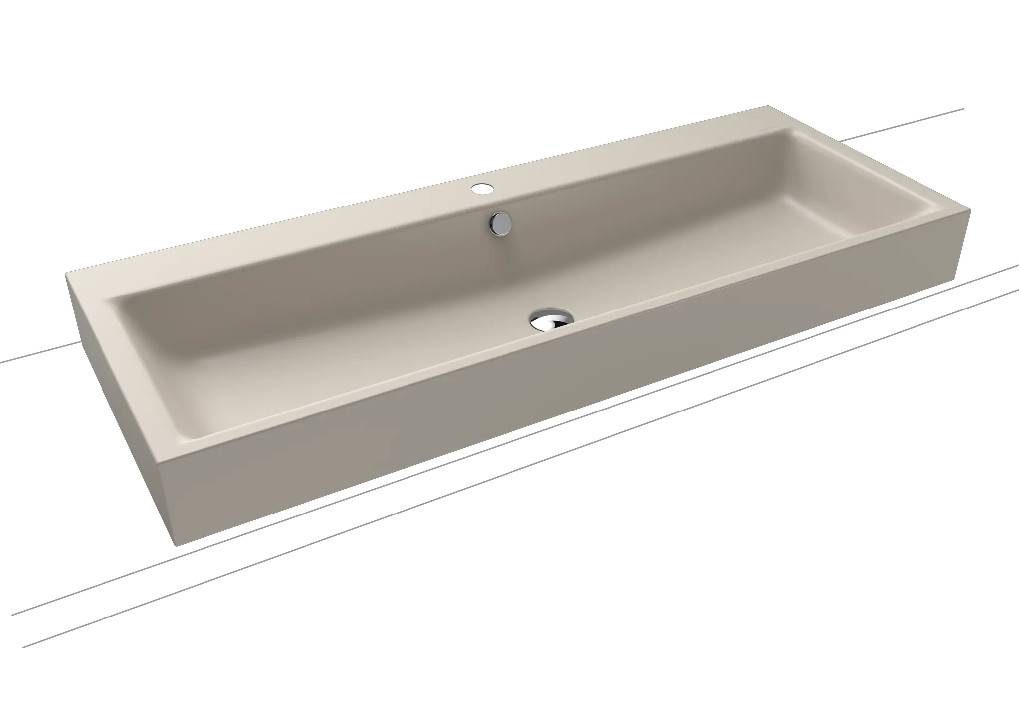 Doppelwaschtisch „Puro“ 120 × 46 cm, mit Überlauf, mit Hahnlochbohrung in warm grey 10 mit Perl-Effekt