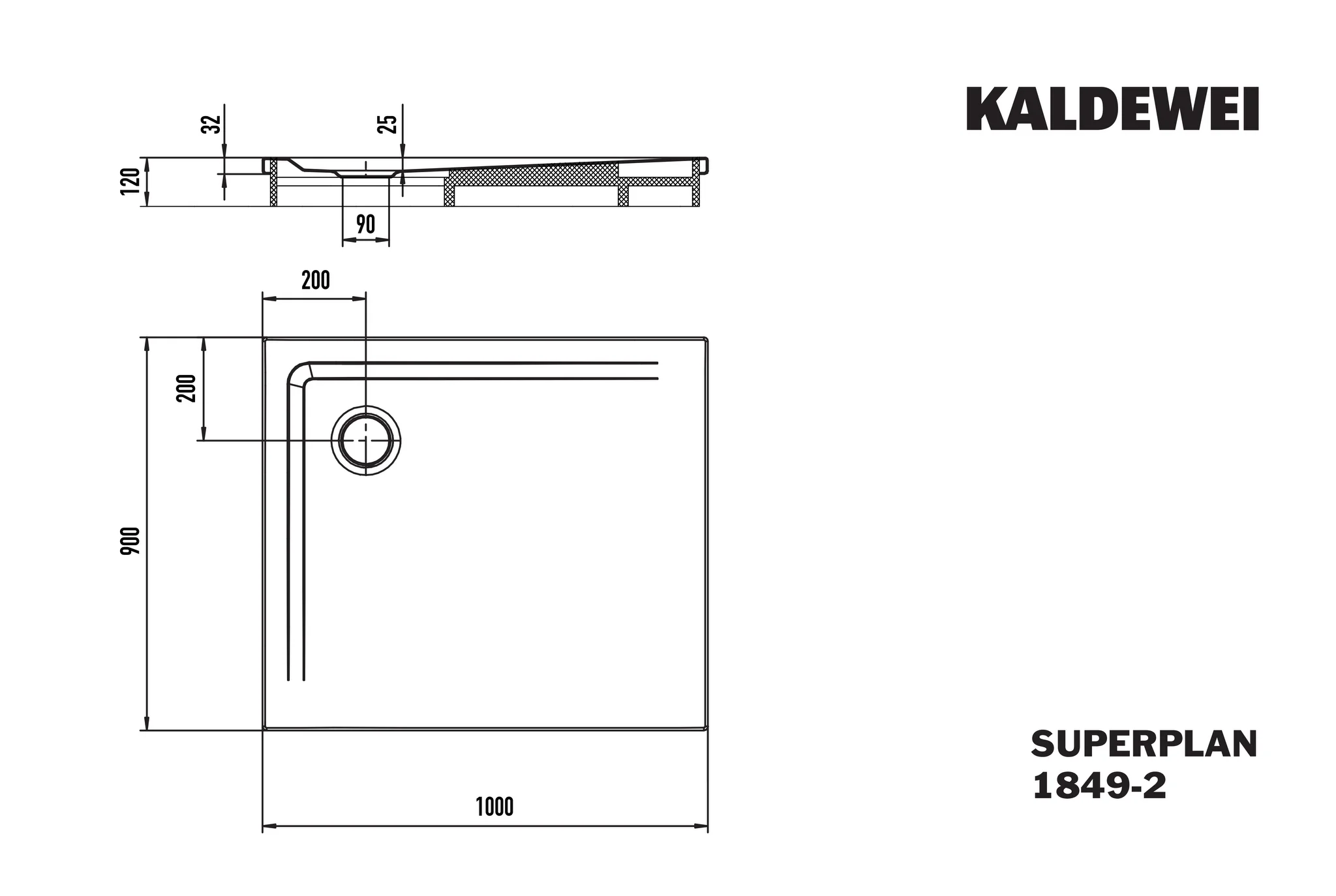 Kaldewei SUPERPLAN Duschfläche mit Wannenträger, 900 x 1000 mm, schwarz, Perl-Effekt, 25 mm tief Kaldewei SUPERPLAN Duschfläche mit Wannenträger, 900 x 1000 mm, schwarz, Perl-Effekt, 25 mm tief