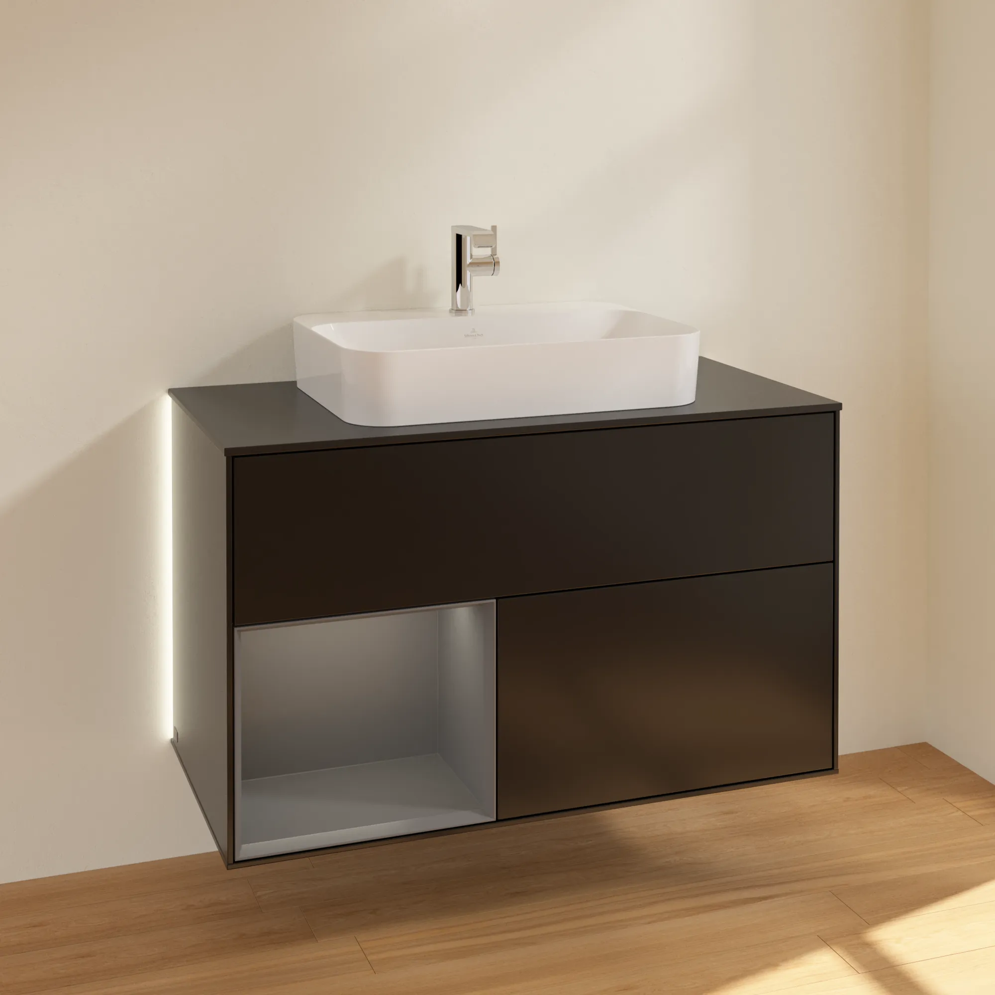 Villeroy & Boch Waschbeckenunterschrank Finion G36, 1000x603x501 mm, Black Matt Lacquer, mit Beleuchtung und Push-to-open Funktion