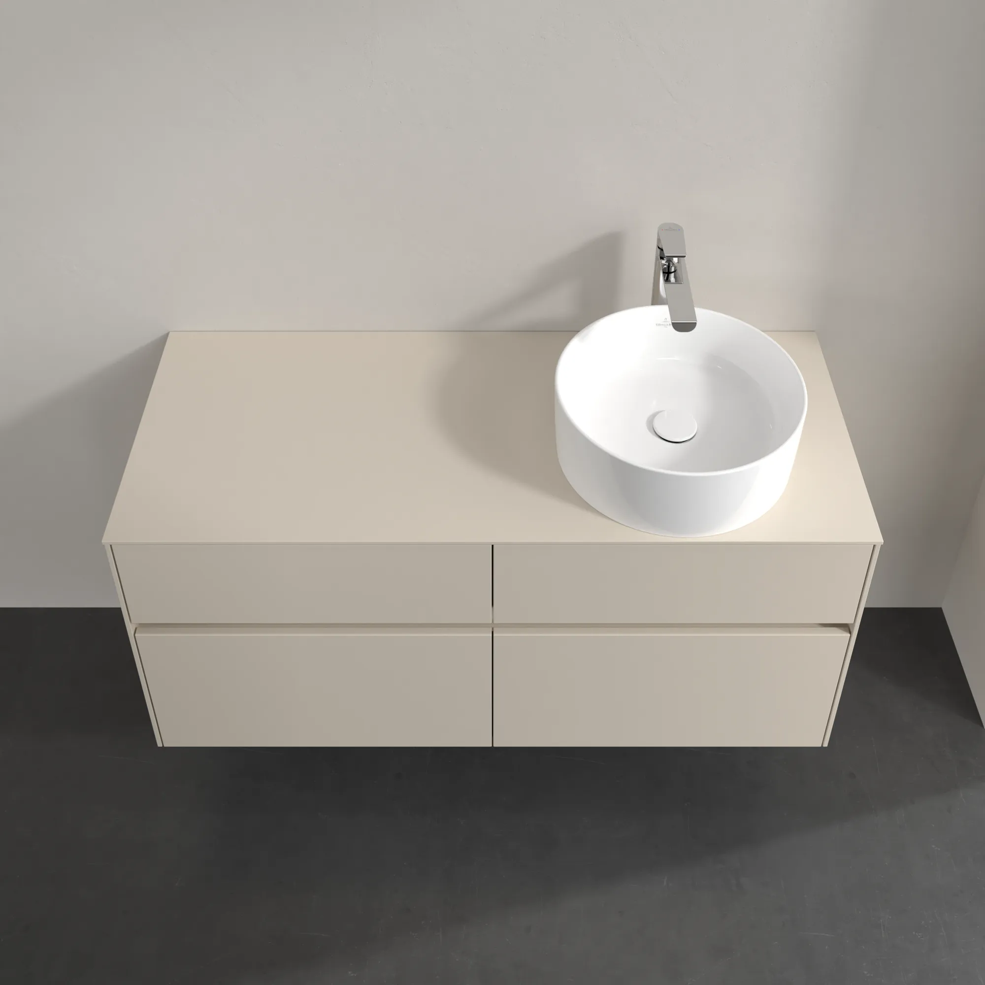 Villeroy & Boch Waschtischunterschrank „Collaro“ 1200 × 548 × 500 mm Cashmere Grey, ohne Beleuchtung, für Becken rechts