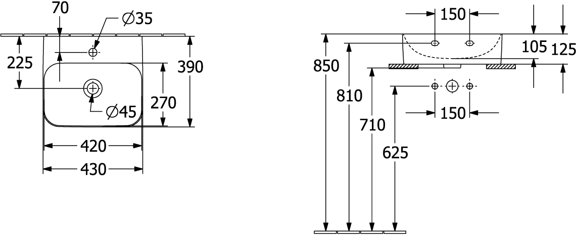 Villeroy & Boch Handwaschbecken aus TitanCeram geschliffen „Finion“ 430 × 390 × 140 mm, mit Hahnlochbohrung, Hahnlochposition mittig in Pure Black, mit CeramicPlus Villeroy & Boch Handwaschbecken aus TitanCeram geschliffen „Finion“ 430 × 390 × 140 mm, mit Hahnlochbohrung, Hahnlochposition mittig in Pure Black, mit CeramicPlus