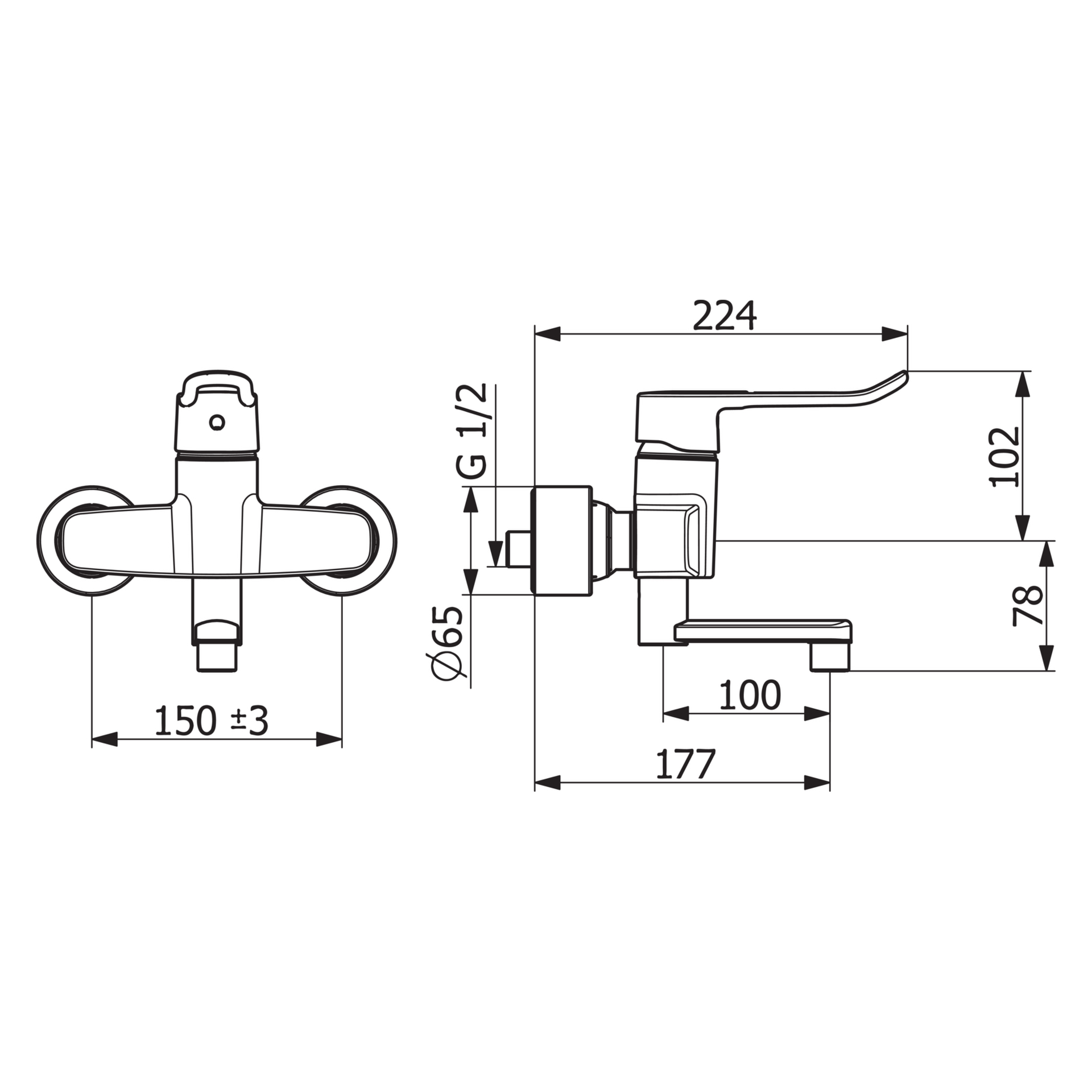 HA Einhebelmischer Waschtischbatterie HANSACLINICA 0152 Bügelhebel Bedienungshebel lang Ausladung 177 mm DN15 Chrom