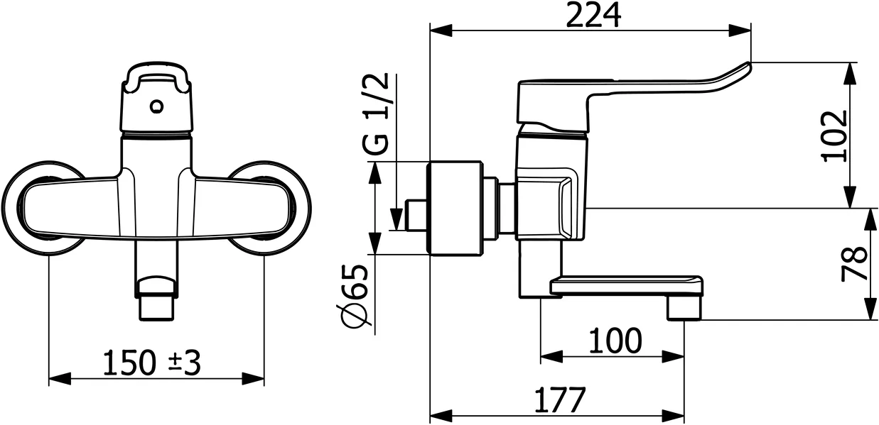 HansaCLINICA Einhebelmischer Waschtischbatterie Bügelhebel lang Ausladung 177 mm DN15 Chrom