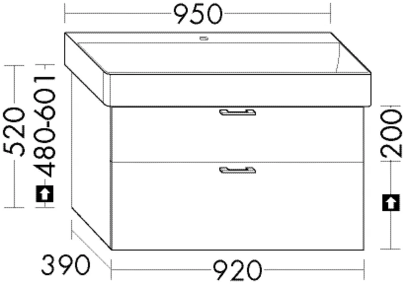 Burgbad Waschtischunterschrank Sys30, 920 mm breit, 520 mm hoch, 390 mm tief, 1 Schublade oben mit Siphonausschnitt, 1 Auszug unten Burgbad Waschtischunterschrank Sys30, 920 mm breit, 520 mm hoch, 390 mm tief, 1 Schublade oben mit Siphonausschnitt, 1 Auszug unten