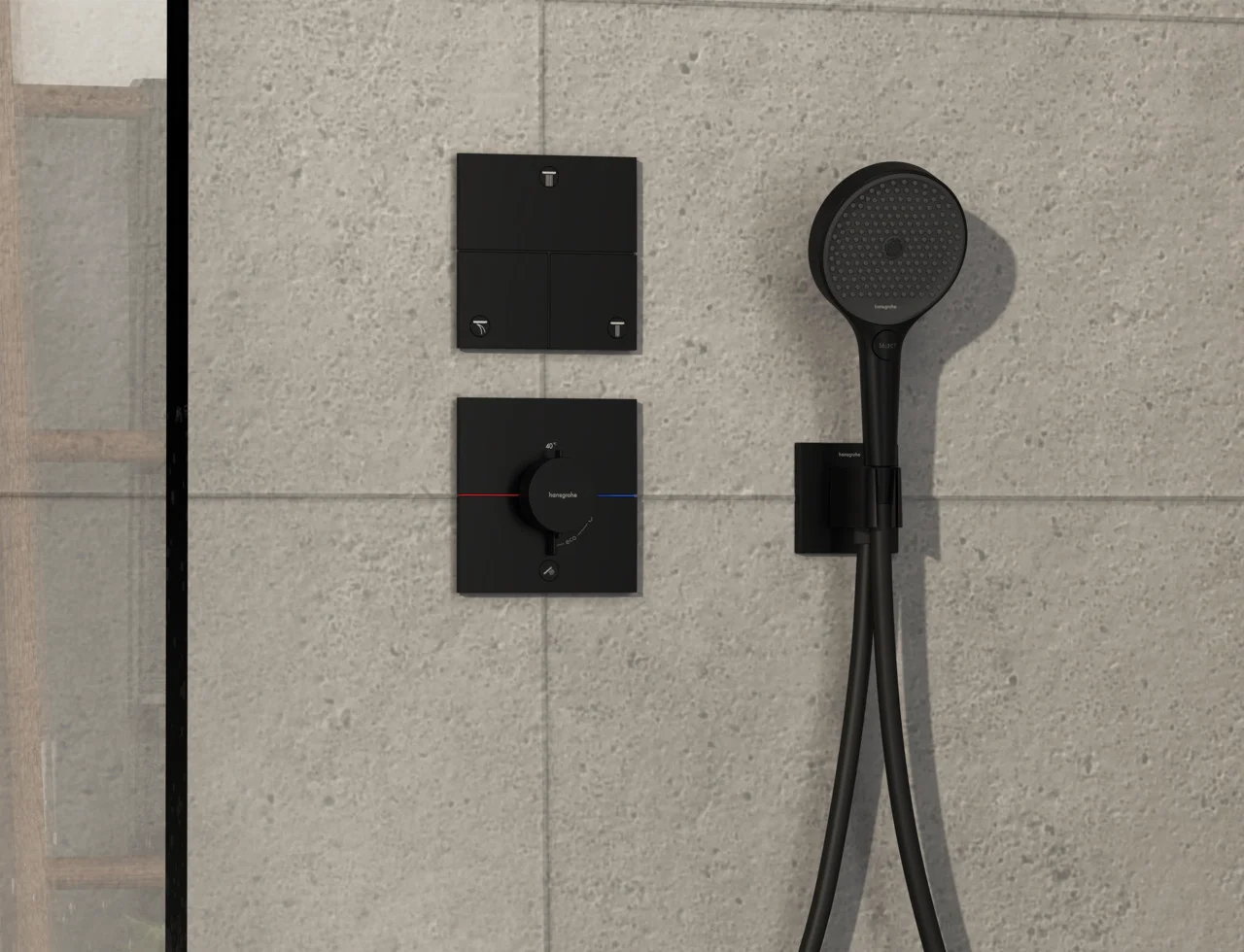 Hansgrohe ShowerSelect Comfort E Thermostat Unterputz, mattschwarz, 1 Verbraucher + zusätzlicher Abgang, iBox universal 2 Anschluss