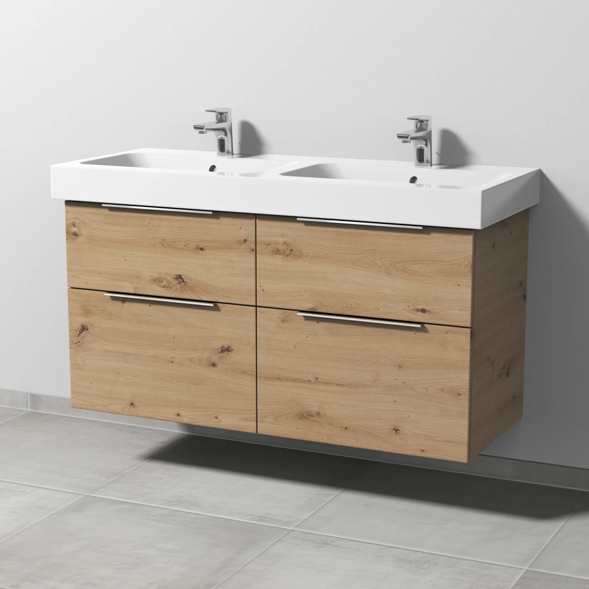 Sanipa Waschtischunterschrank „3way“ passend zu Keramik-Waschtische iCon von Geberit 1150 × 593 × 462 mm in Eiche Natural-Touch, mit Hahnlochbohrung,