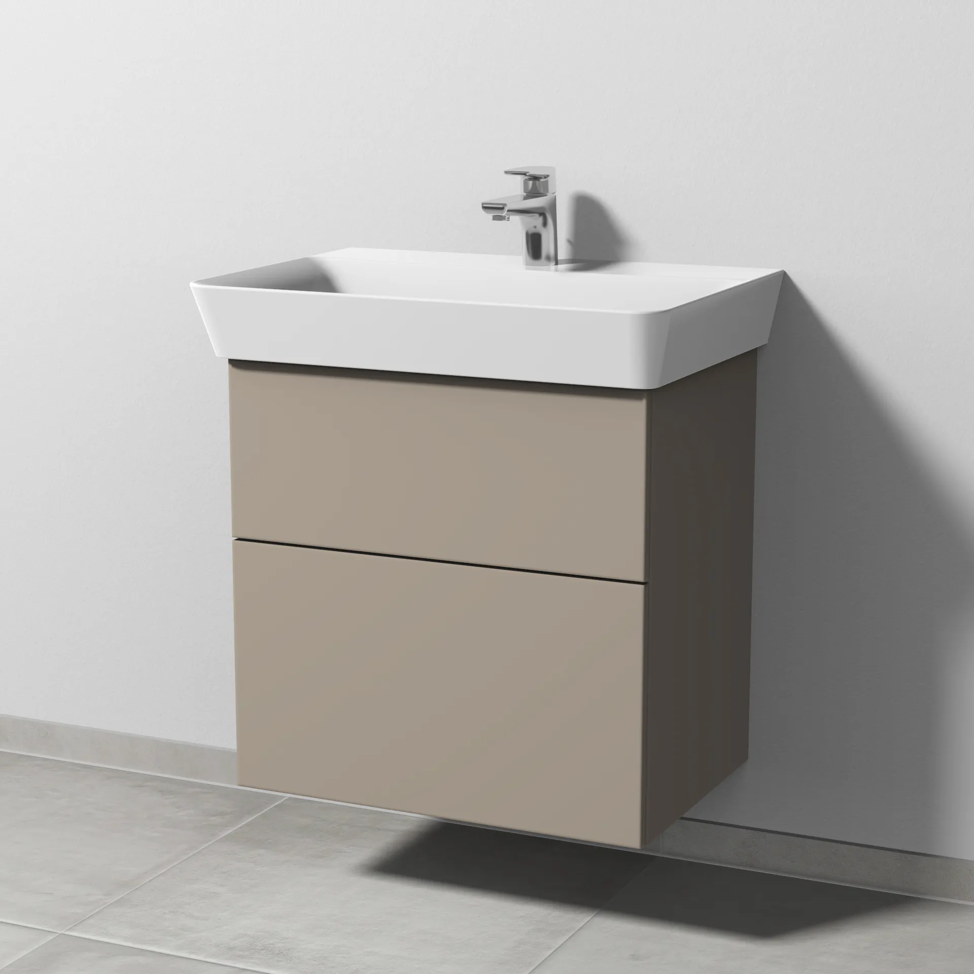 Sanipa Waschtischunterschrank „3way“ passend zu Keramik-Waschtische Connect Air Cube von Ideal Standard 580 × 582 × 402 mm in Sandgrau (matt)