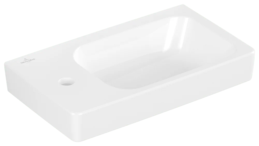 Villeroy & Boch Architectura Handwaschbecken 480x275mm, rechteckig, Becken rechts, 1HL. mittleres Hahnloch, Überlauf, Weiß Alpin CeramicPlus