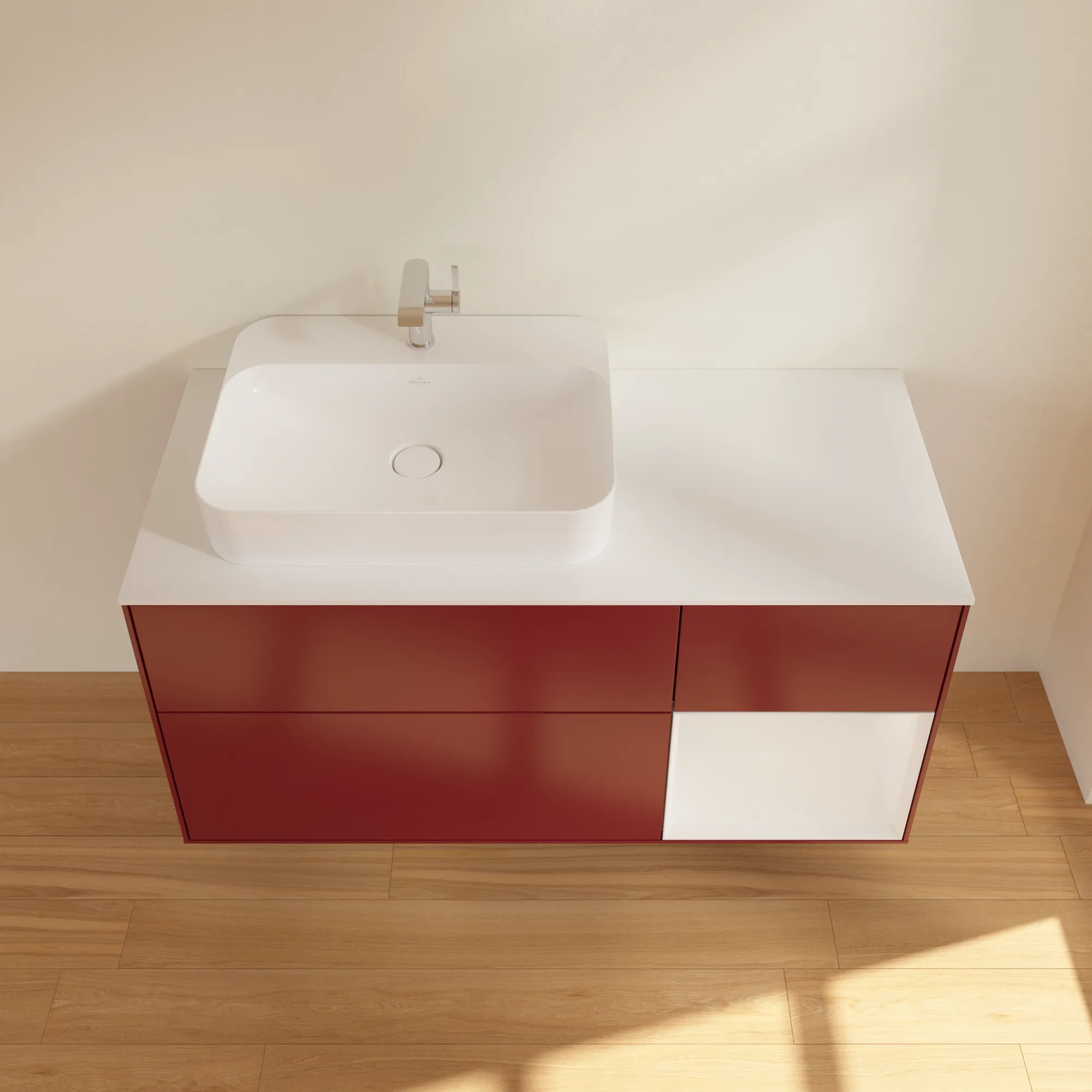 Villeroy & Boch Waschtischunterschrank „Finion“ für Schrankwaschtisch 1200 × 603 × 501 mm Peony Matt Lacquer, für Becken links Villeroy & Boch Waschtischunterschrank „Finion“ für Schrankwaschtisch 1200 × 603 × 501 mm Peony Matt Lacquer, für Becken links