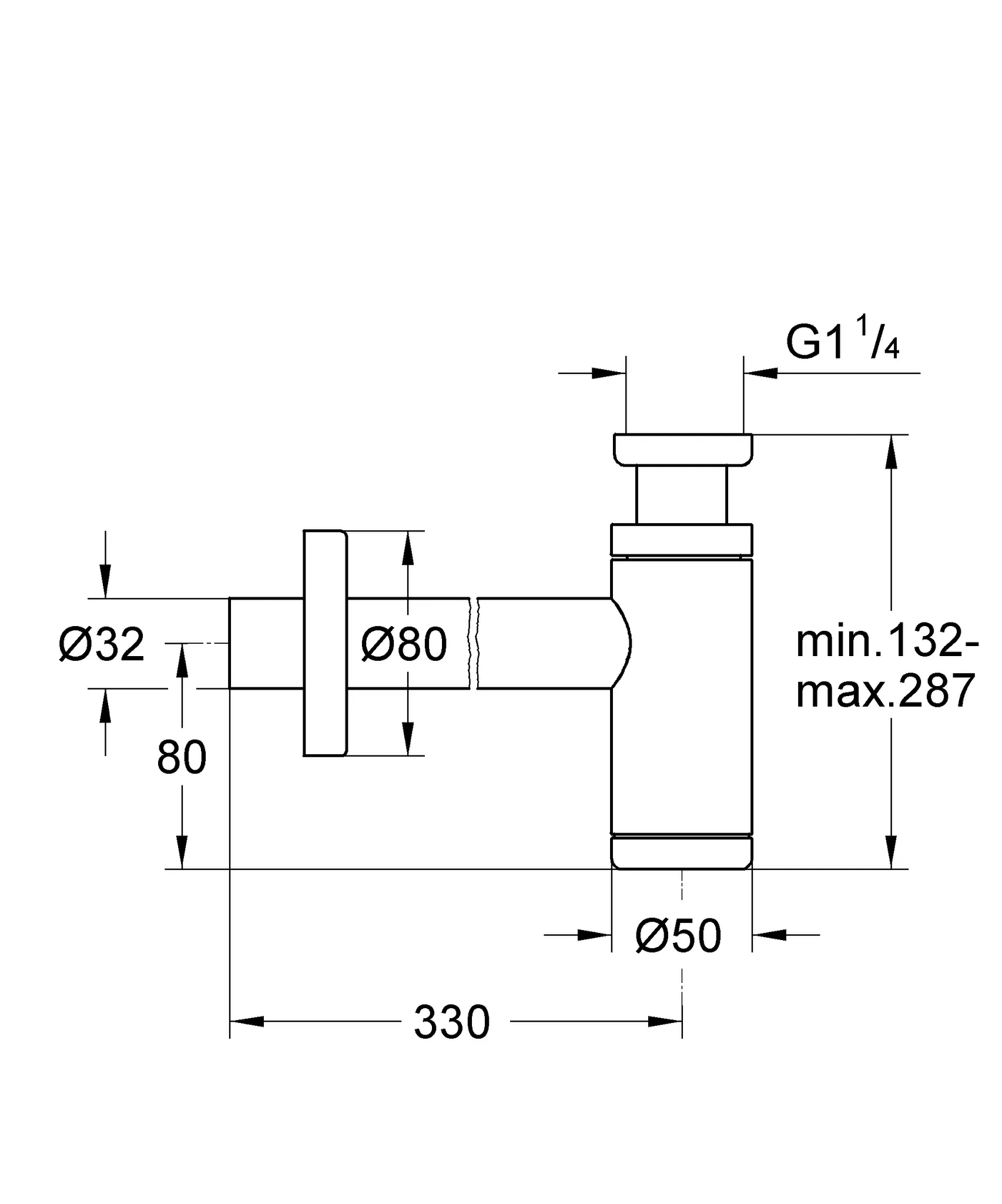 Geruchsverschluss 1 1/4'' 28912, für Waschtische, Messing, große Schubrosette, chrom