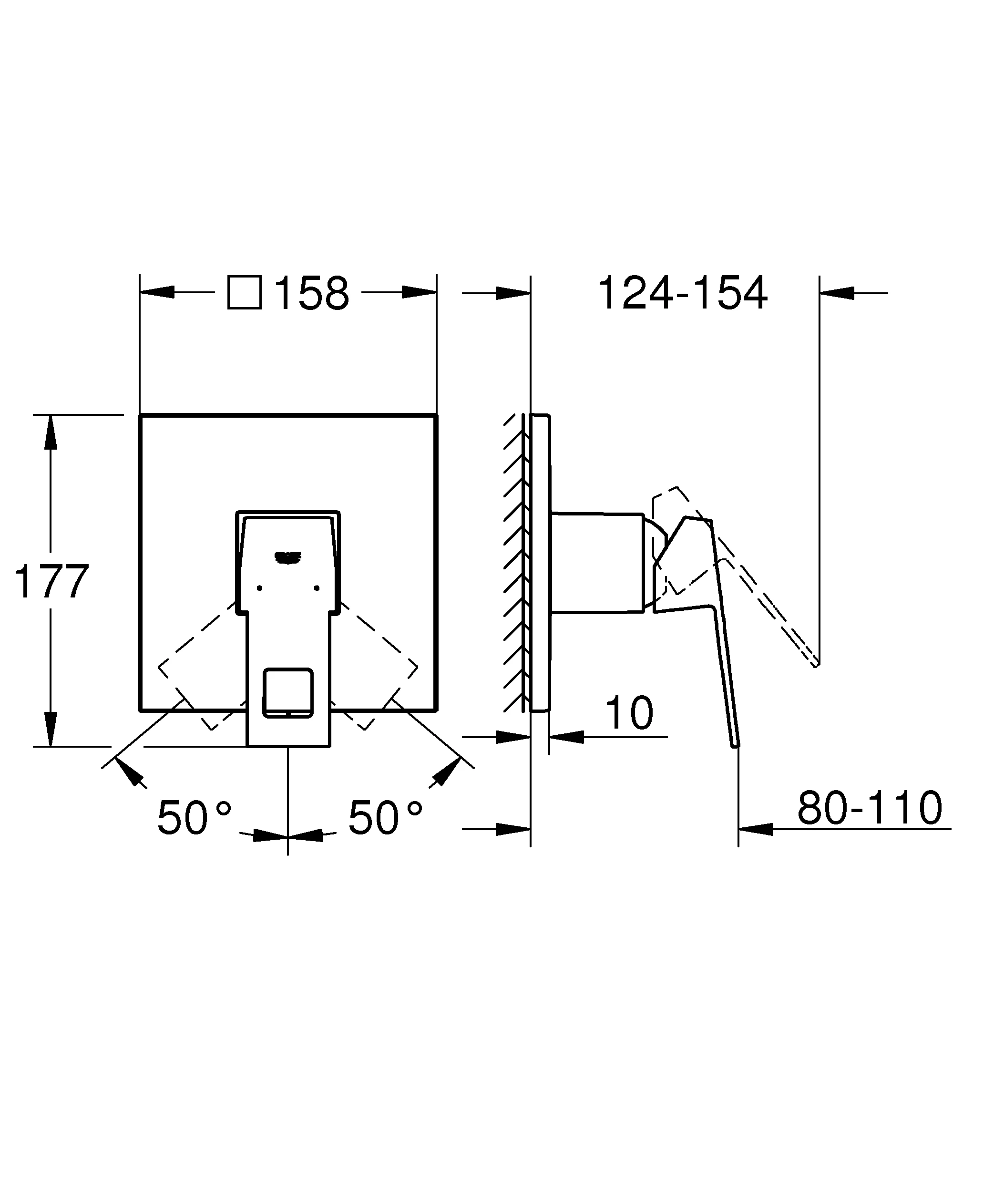 Einhand-Brausebatterie Eurocube 24061, Fertigmontageset für Rapido SmartBox, chrom