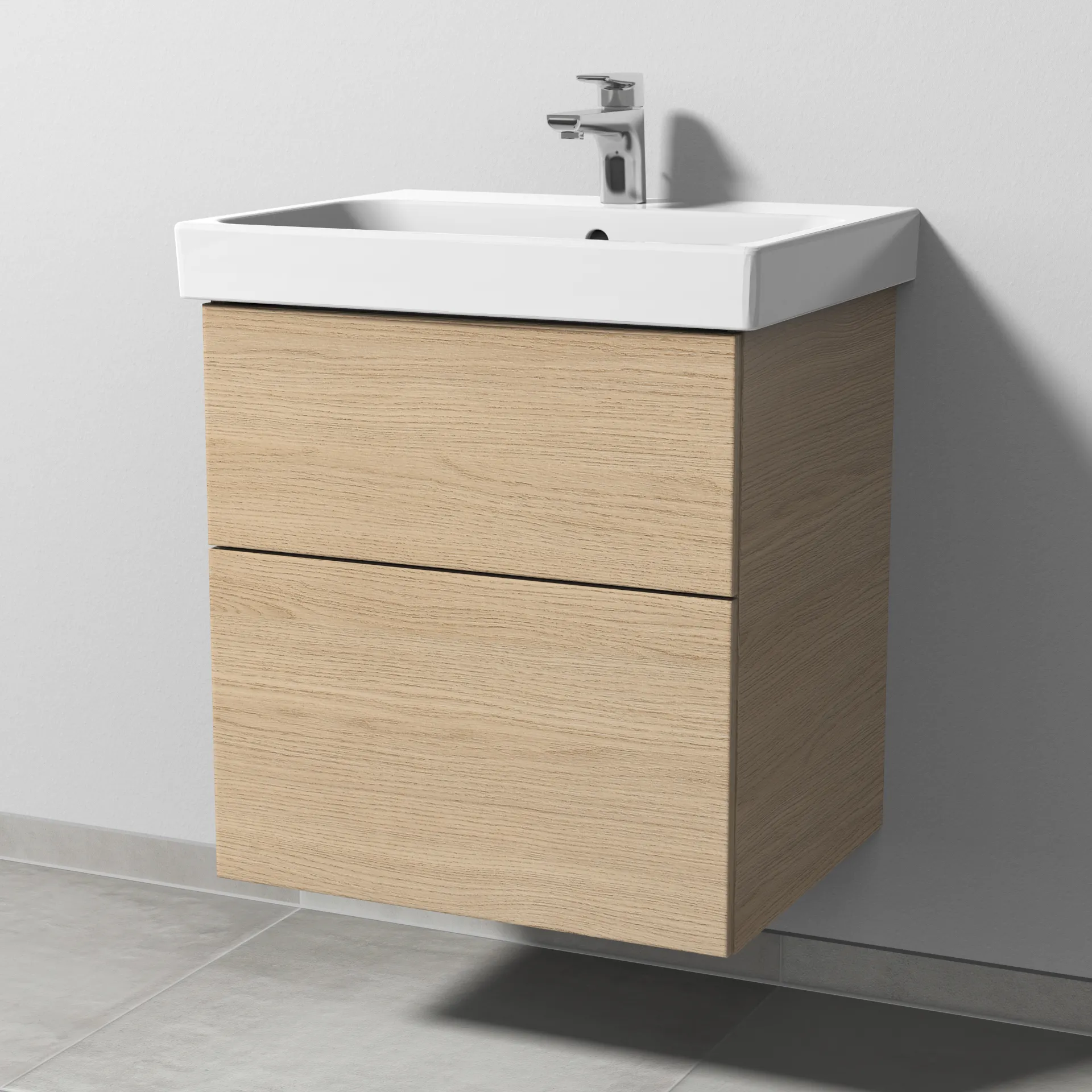 Sanipa Waschtischunterschrank „3way“ 550 × 588 × 453 mm in Eiche Nordic, mit Hahnlochbohrung, Becken mittig