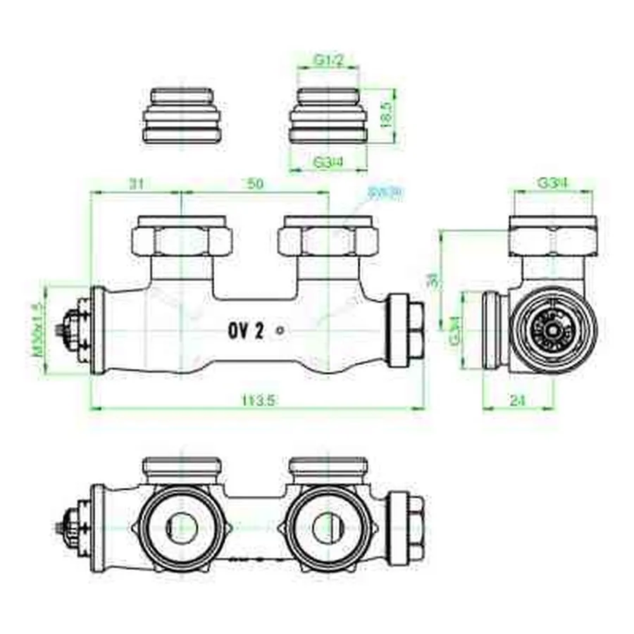 Design in Bad Anschlussgarnitur für Heizkörper mit 50 mm Anschluss Eckform „Multiblock T“ in weiß