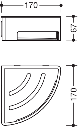 Duschkorb des Systems 900, Halter aus Edelstahl, PVD, Einsatz aus Kunststoff, schwarz, H: 67 mm, Schenkellänge 170 mm, in Farbe CK (messing glänzend)