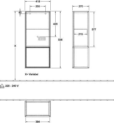 Villeroy & Boch Seitenschrank „Finion“ 41,8 × 93,6 cm 1 Tür, Anschlag links, mit Wand- und Regalelementbeleuchtung in Anschlag links