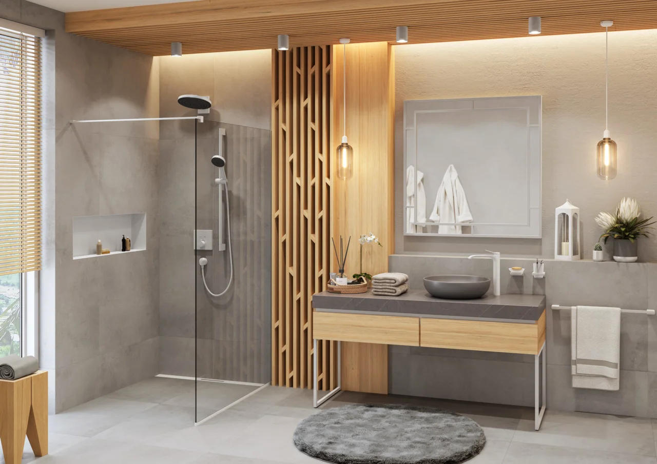 Hansgrohe RainDrain Flex Duschrinne 1000 mm, wandangebunden, höhenverstellbar, Edelstahl V2A, Mattweiß