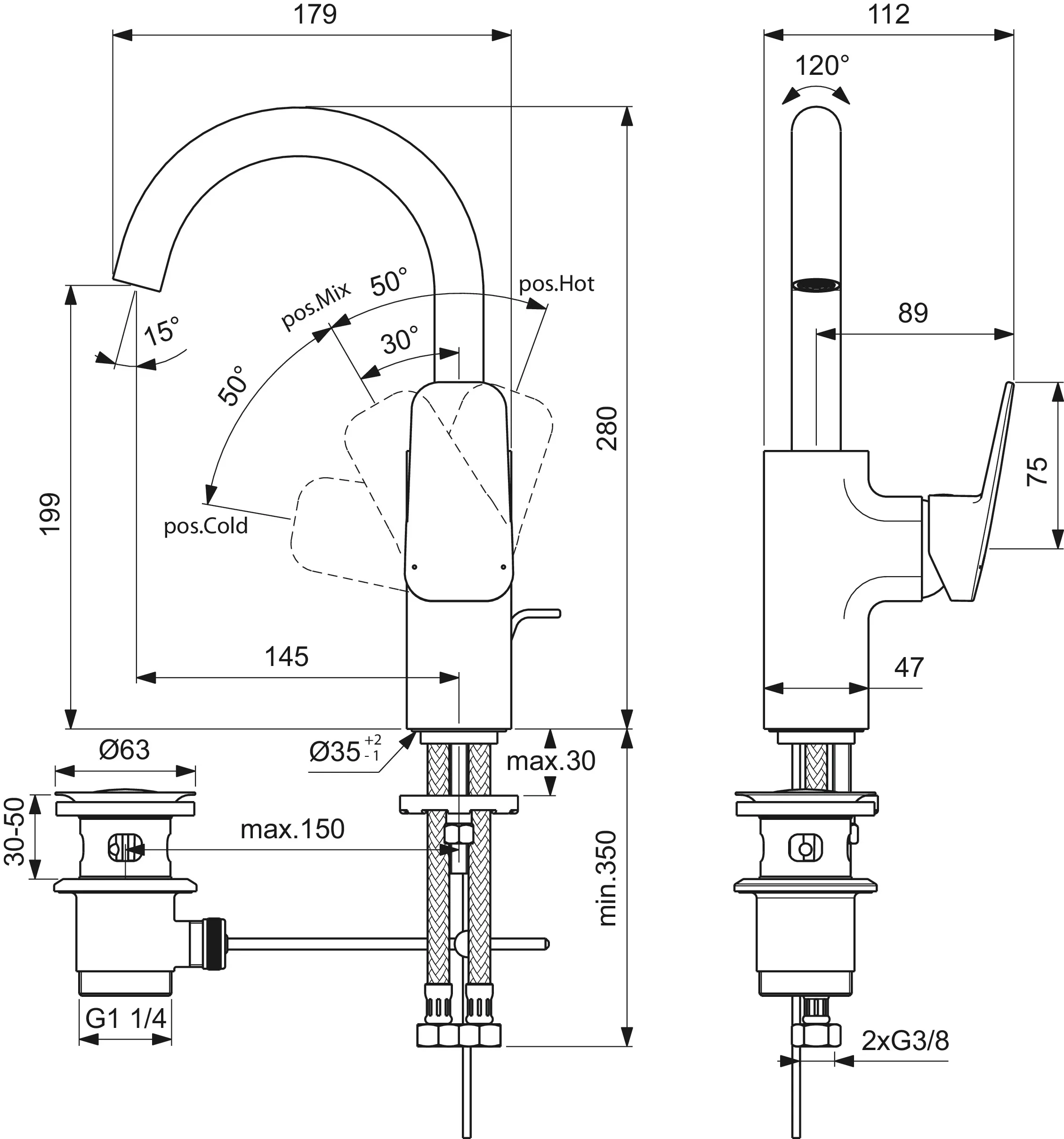 Ideal Standard Waschtischarmatur Ceraplan H200, Ausladung 145mm, Chrom Ideal Standard Waschtischarmatur Ceraplan H200, Ausladung 145mm, Chrom