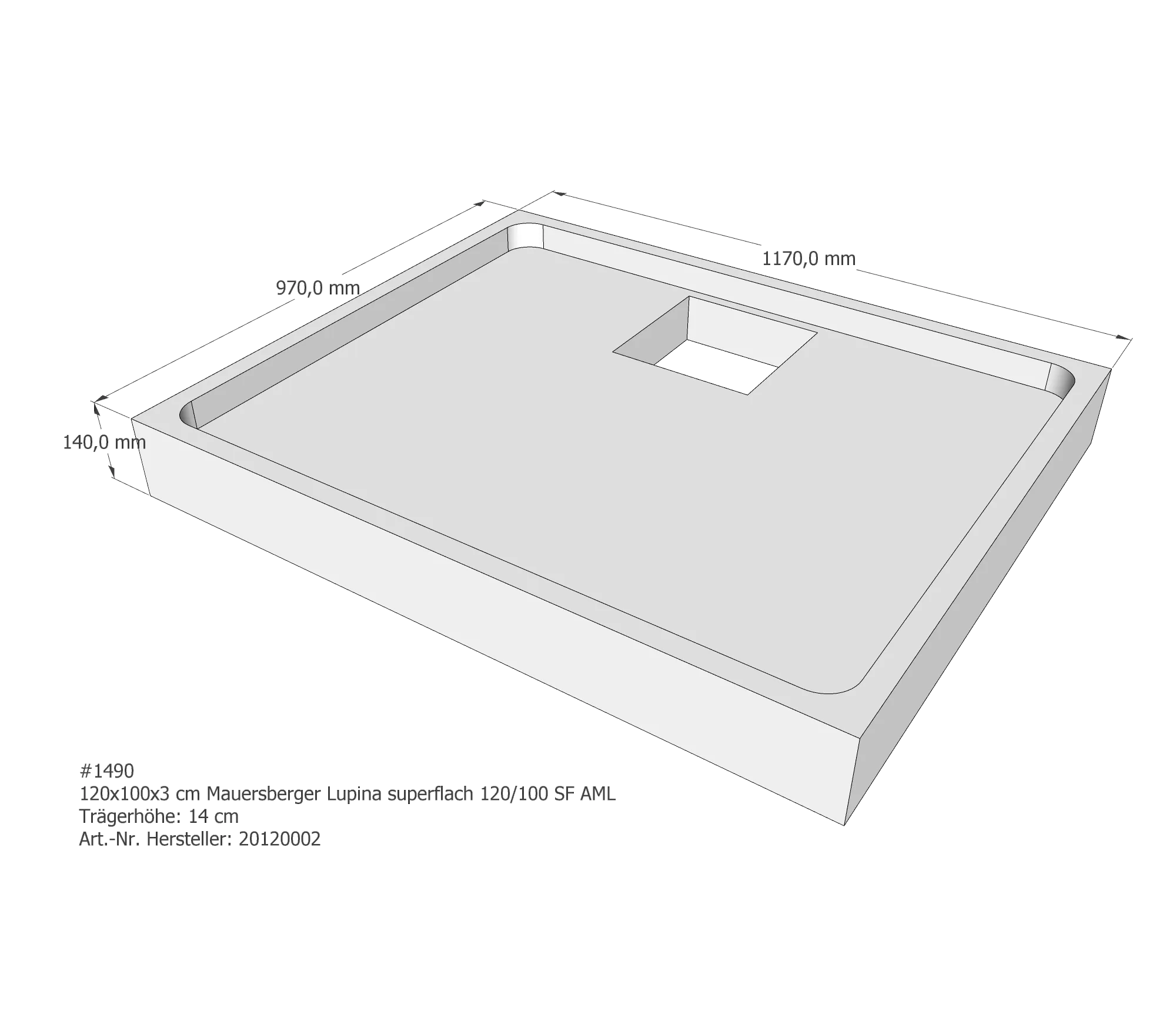 Duschwannenträger passend für Mauersberger Lupina 120 × 100 × 3 cm