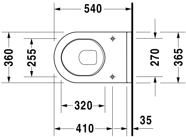 Wand-Tiefspül-WC „Starck 3“ 36,5 × 35,5 × 54 cm, Befestigung sichtbar, mit Spülrand