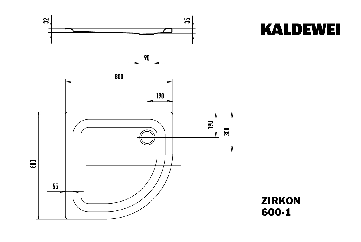 Kaldewei viertelkreis Duschwanne „Zirkon“ 80 × 80 cm in alpinweiß mit Antislip