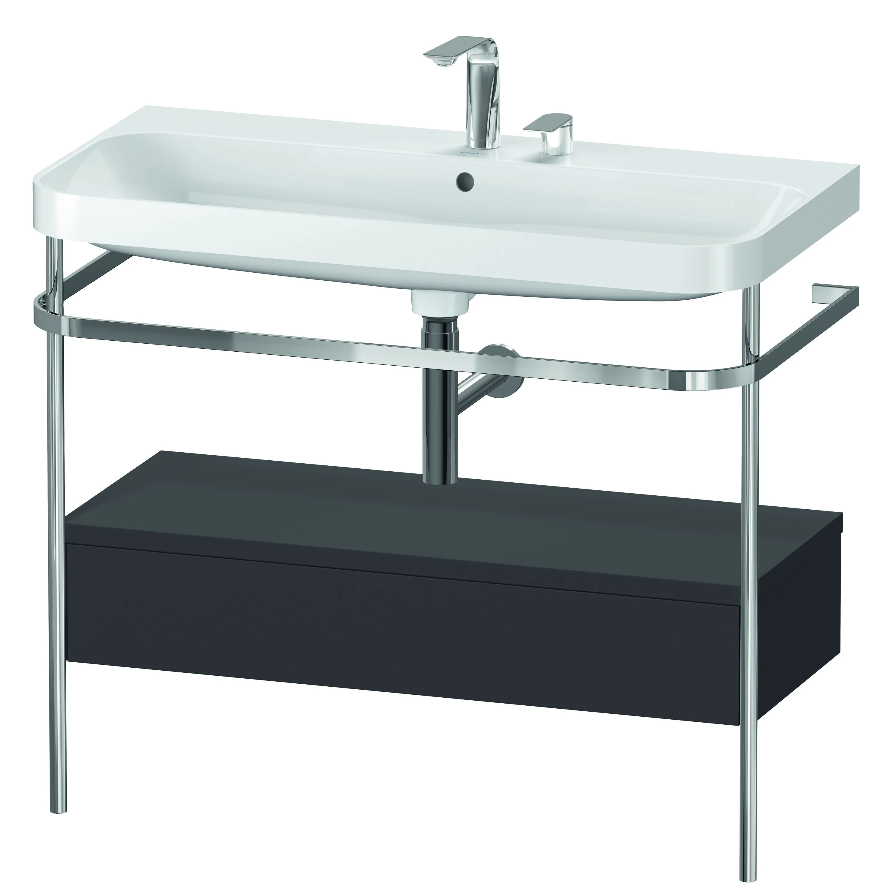 Duravit Waschtischunterschrank c-shaped Set mit Metallkonsole und Schubkasten „Happy D.2 Plus“ 97,5 × 85 × 49 cm Graphit Supermatt Duravit Waschtischunterschrank c-shaped Set mit Metallkonsole und Schubkasten „Happy D.2 Plus“ 97,5 × 85 × 49 cm Graphit Supermatt