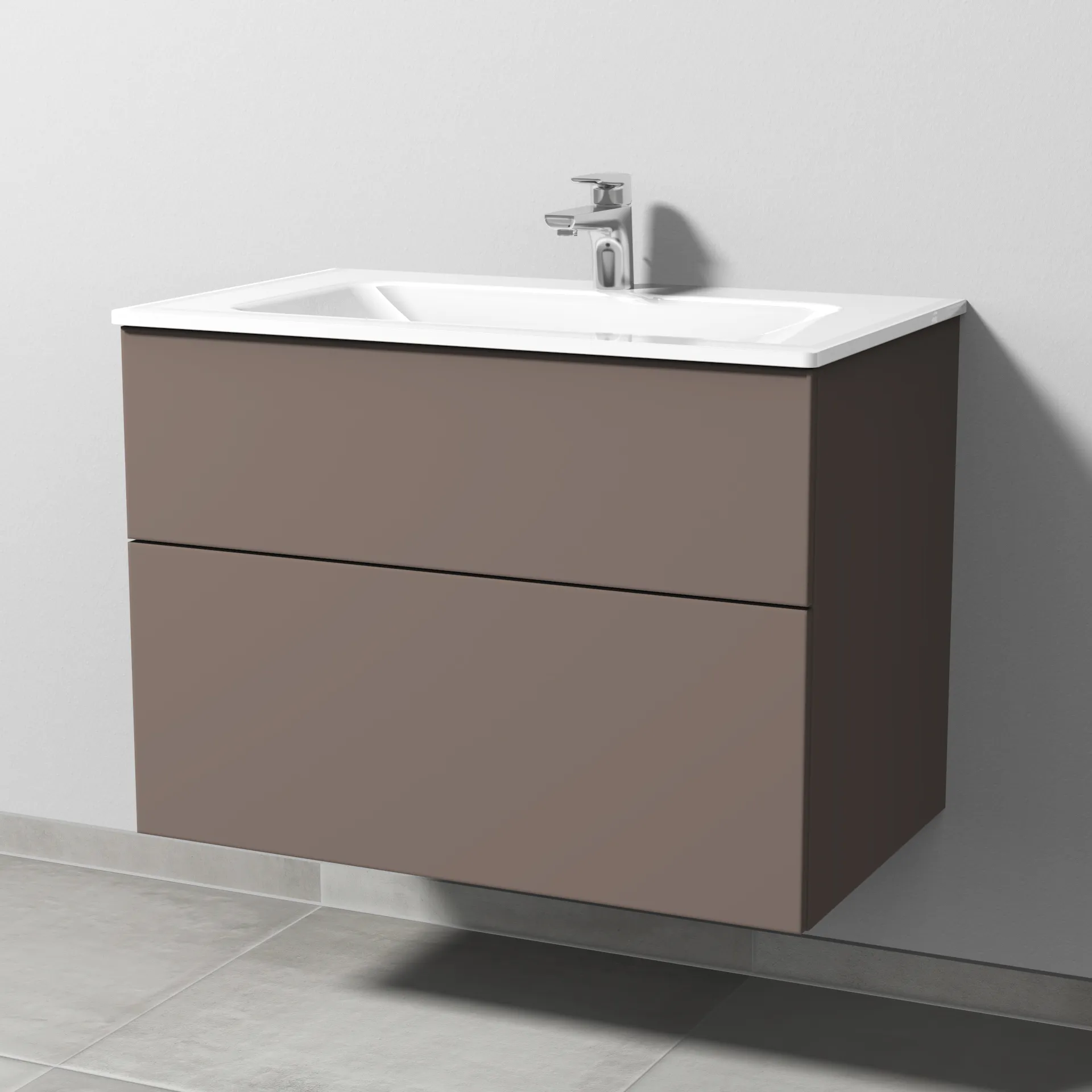 Glas-Waschtisch-Set mit Waschtischunterschrank „3way“ 80 × 48,7 × 58,2 cm in Taupe (matt), mit Hahnlochbohrung