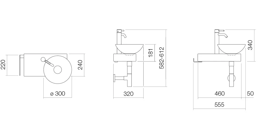 Alape Waschplatz „PN-Serie“ 320 × 597 mm in Gravel Matt, rechts