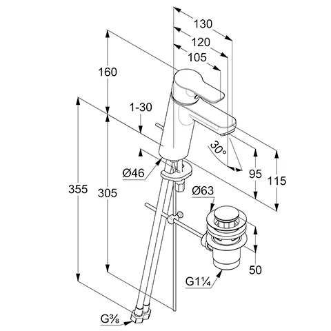 Kludi PURE & EASY Waschtisch-EHM 100 EcoPlus, m. Metallablaufg. chrom