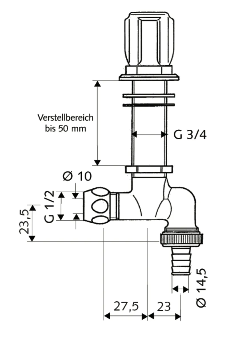 Spültischventil COMFORT, Rückflussverhinderer RV, Ø 10 mm (DN 15 G 1/2 AG), Schlauchverschraubung Ø 14,5 mm (DN 20 G 3/4 AG), chrom