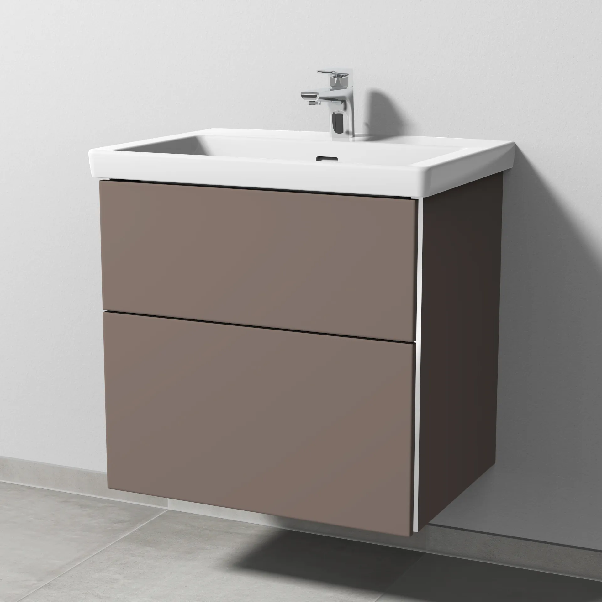 Sanipa Waschtischunterschrank „3way“ 605 × 588 × 462 mm in Taupe (matt), mit Hahnlochbohrung, Becken mittig