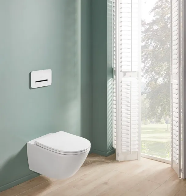 Wand-Tiefspül-WC Combi-Pack „Universo Twistflush“ 37 × 36 × 56 × 56 cm in Weiß Alpin, ohne Spülrand, Abgang waagerecht, Soft Closing, Quick Release