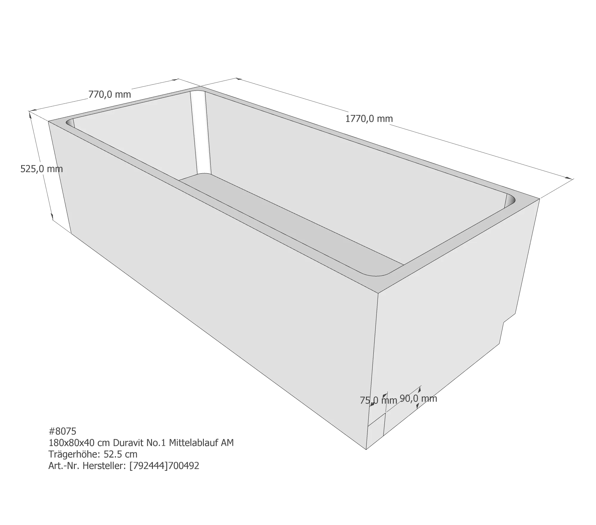Badewannenträger passend für Duravit No.1 180 × 80 × 40 cm