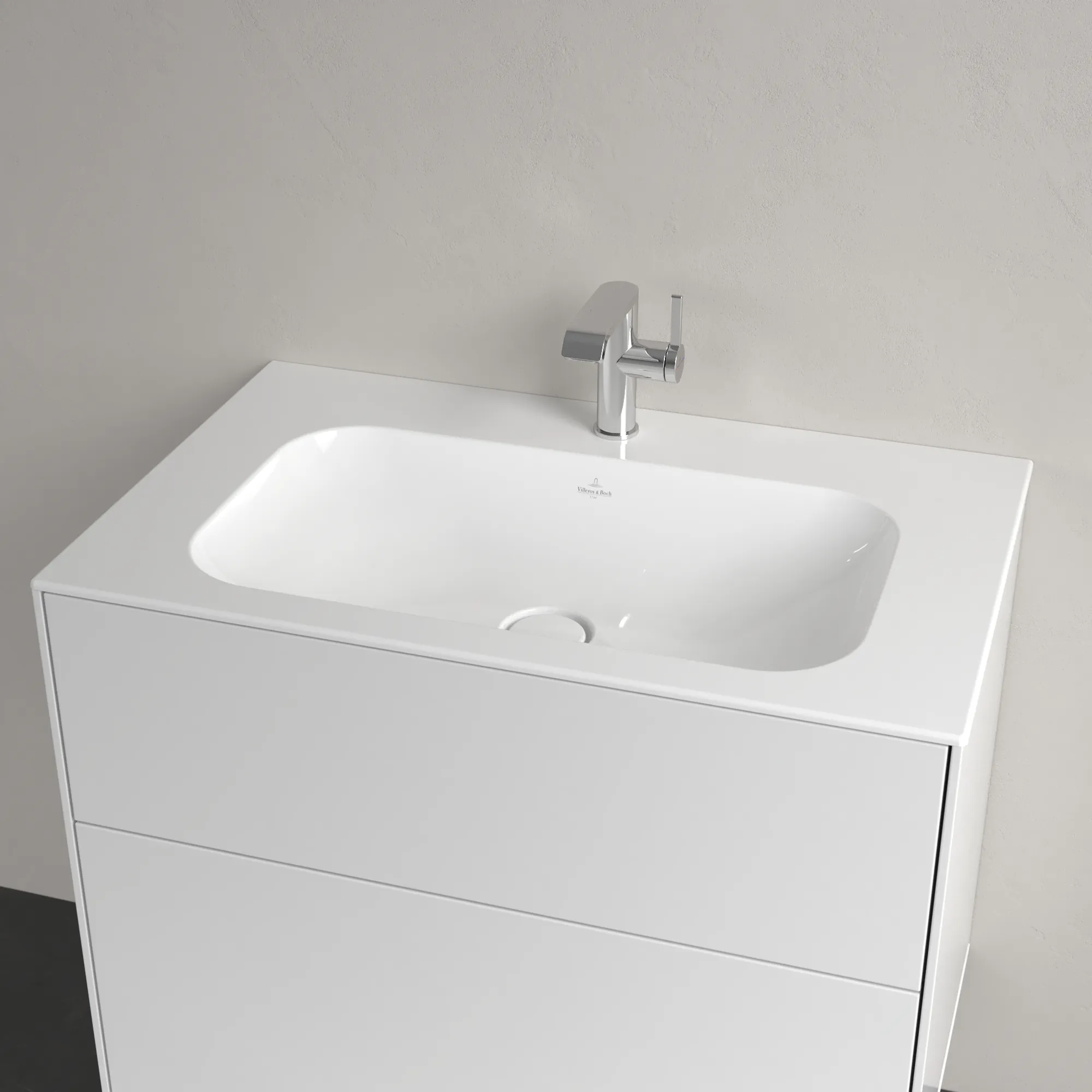 Villeroy & Boch Schrankwaschtisch aus TitanCeram „Finion“ 800 × 500 × 160 mm, mit Hahnlochbohrung, Hahnlochposition mittig in Weiß Alpin, mit CeramicPlus Villeroy & Boch Schrankwaschtisch aus TitanCeram „Finion“ 800 × 500 × 160 mm, mit Hahnlochbohrung, Hahnlochposition mittig in Weiß Alpin, mit CeramicPlus