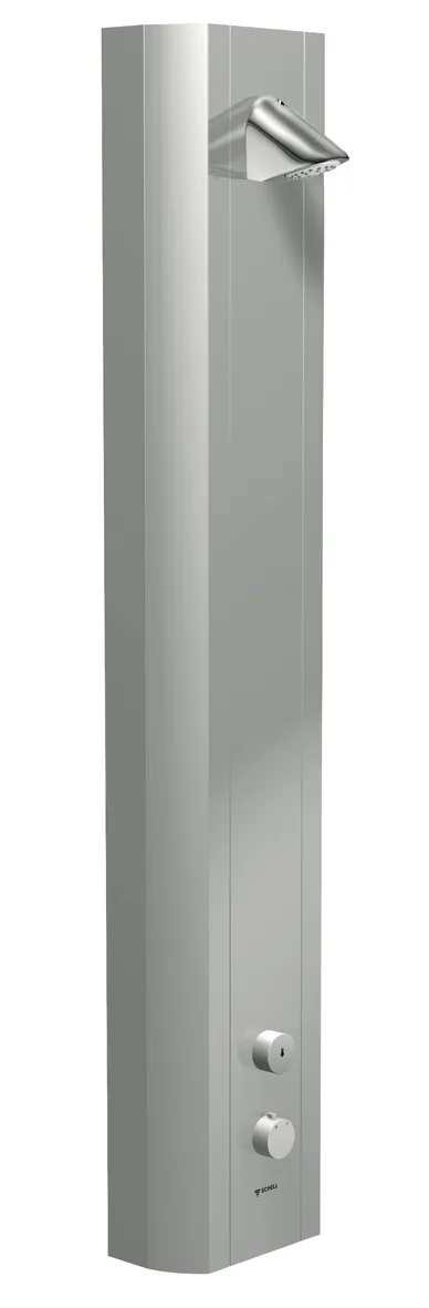 Duschpaneel LINUS DP-SC-T, Mischwasser, Thermostat, Selbstschluss, 2 RFV, 2 Vorfilter, Duschkopf COMFORT Flex, 2x DN 15 G 1/2 AG, B 226 mm x H 1200 mm x T 115 mm, Aluminium gebürstet, eloxiert
