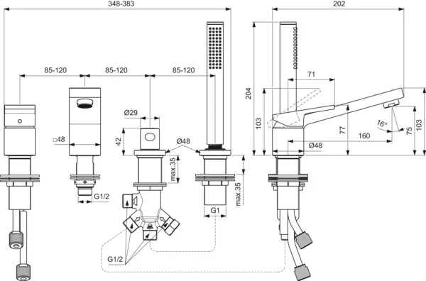 Einhand-Wannenarmatur „Extra“ Ausladung 160 mm in Chrom