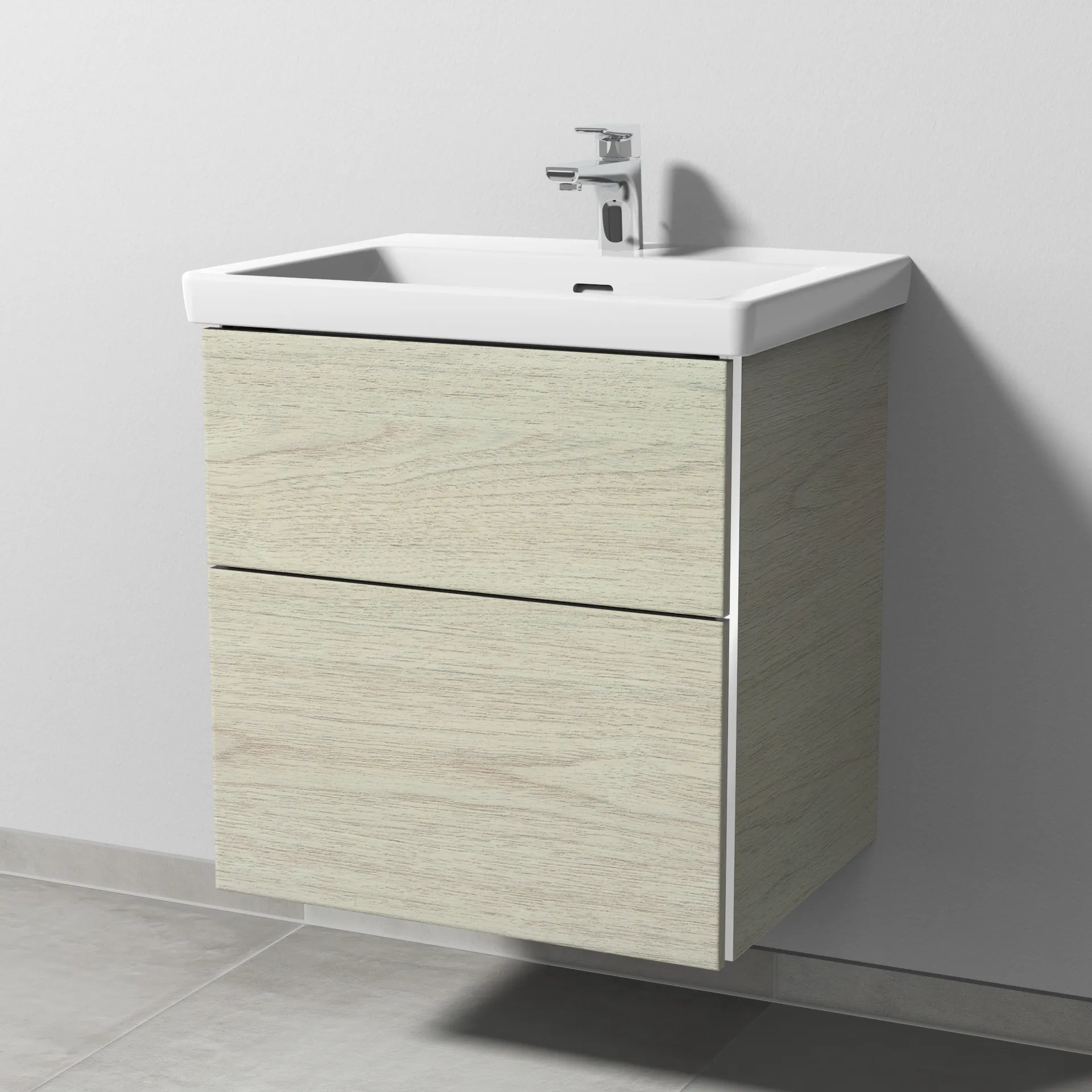 Sanipa Waschtischunterschrank „3way“ 555 × 588 × 462 mm in White Oak, Becken mittig