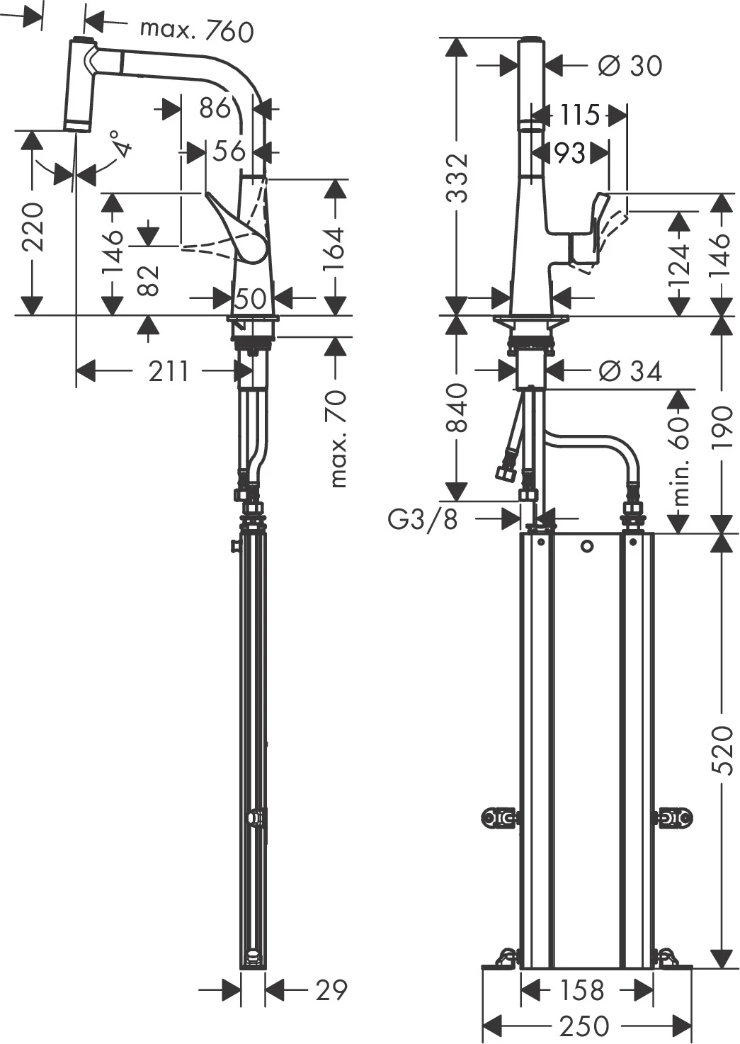 Metris M71 Einhebel-Küchenmischer 220, Eco, Ausziehbrause, 2jet, sBox Chrom