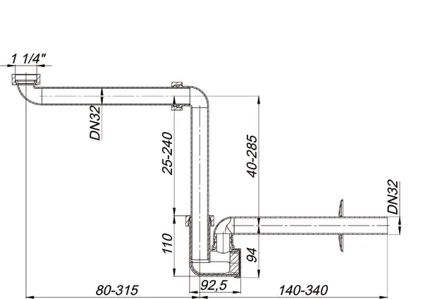 Dallmer Raumsparsiphon Waschtisch-Möbel-Siphon 137, DN 32 in