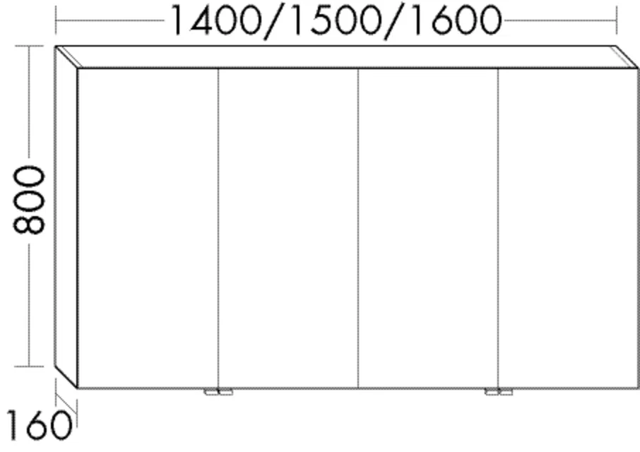 Spiegelschrank Sys30 von burgbad - 4 beidseitig verspiegelte Türen, Dimmlichtschalter mit Farbsteuerung, Steckdose und Doppelsteckdose, 1.600 mm breit, 800 mm hoch, 200 mm tief