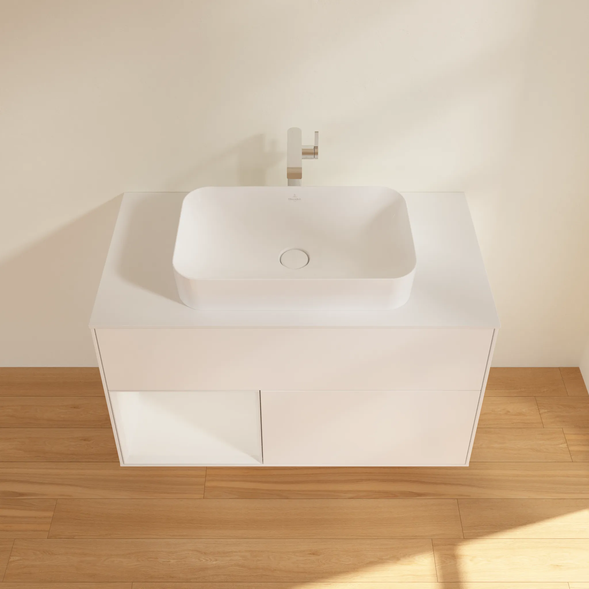 Villeroy & Boch Waschtischunterschrank „Finion“ für Schrankwaschtisch 1000 × 603 × 501 mm White Matt Lacquer, für Becken mittig, mit Hahnlochbohrung
