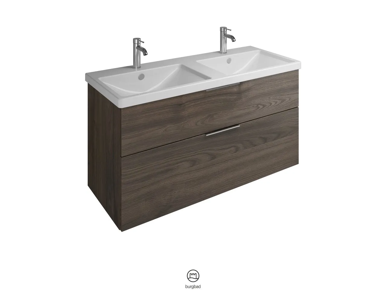 burgbad Badmöbelset Keramik-Waschtisch inkl. Waschtischunterschrank „Eqio“ 123 × 64,5 × 49 cm Stangengriff, Chrom (140 / 397 mm), in Eiche Dekor Klassik burgbad Badmöbelset Keramik-Waschtisch inkl. Waschtischunterschrank „Eqio“ 123 × 64,5 × 49 cm Stangengriff, Chrom (140 / 397 mm), in Eiche Dekor Klassik